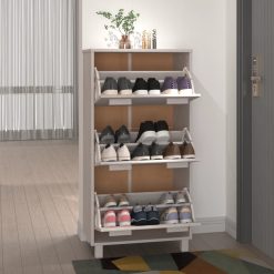 Solid Pinewood Shoe Cabinet 59.5x35x117cm - Complete Storage Solutions