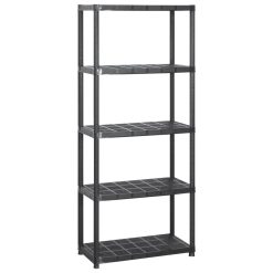 5-Tier Plastic Storage Shelf 142x38x170cm - Black - Complete Storage Solutions