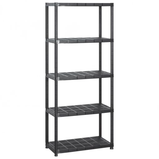 5-Tier Plastic Storage Shelf 142x38x170cm - Black - Image 2