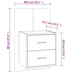 2 Piece Wall Bedside Cabinet Set 48.5x32.5x80cm - Complete Storage Solutions