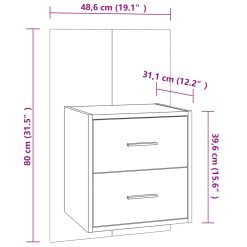 2 Piece Wall Bedside Cabinet Set 48.5x32.5x80cm - Complete Storage Solutions