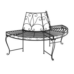 2 Piece 160cm Steel Half Round Tree Bench Set - Black - Complete Storage Solutions