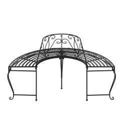 2 Piece 160cm Steel Half Round Tree Bench Set - Black - Complete Storage Solutions