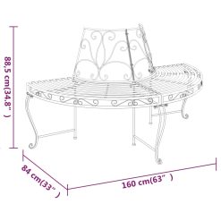 2 Piece 160cm Steel Half Round Tree Bench Set - Black - Complete Storage Solutions