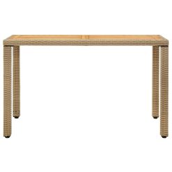 Poly Rattan & Acacia Wood Garden Table 123x60x74cm - Beige - Complete Storage Solutions