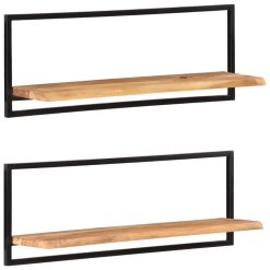 2 Piece Acacia Wood Wall Shelves Set 100x24x35cm