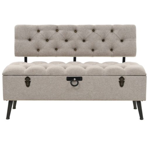 110cm Fabric Storage Bench with Backrest - Cream - Image 3
