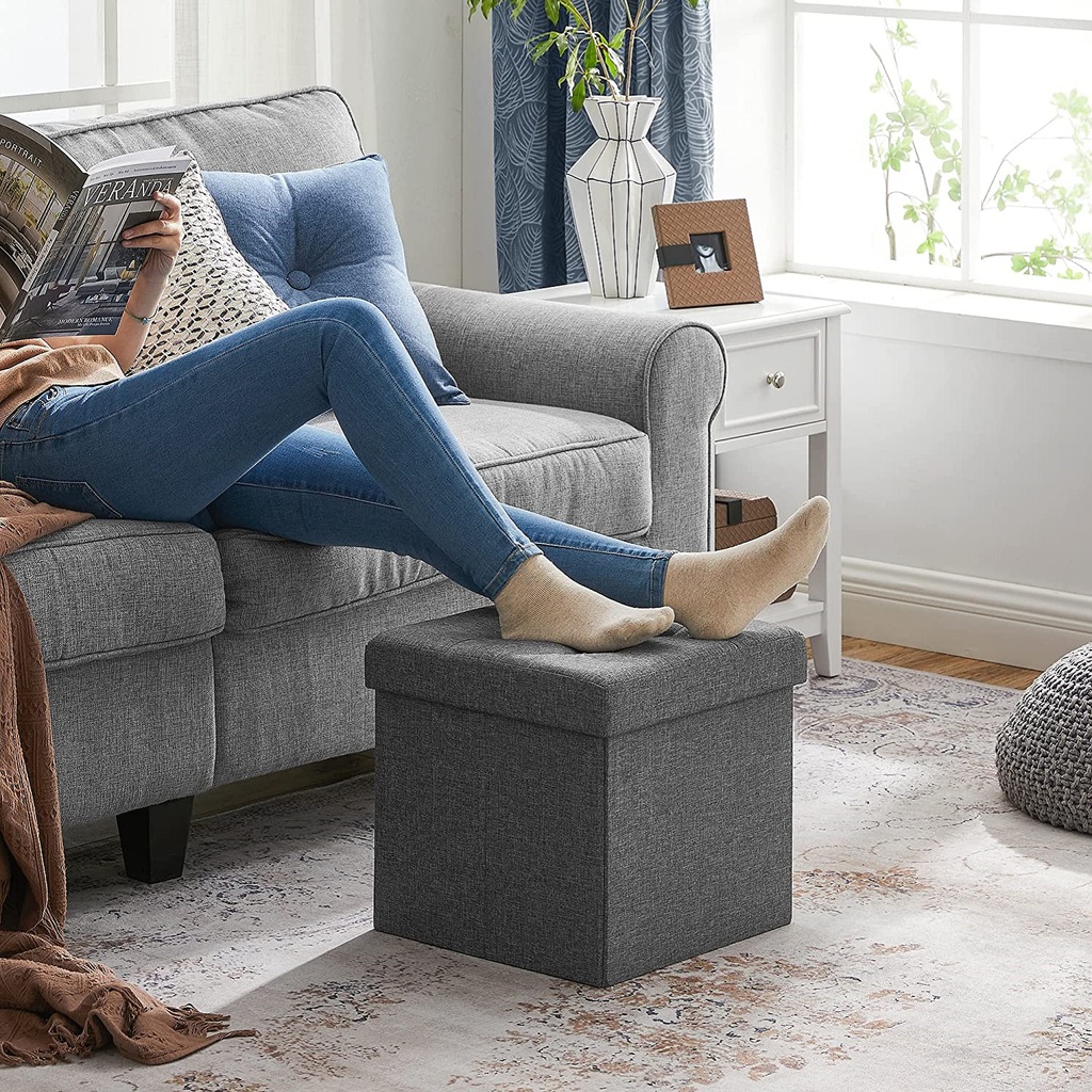 38cm Folding Storage Ottoman Stool Dark Grey Complete Storage Solutions