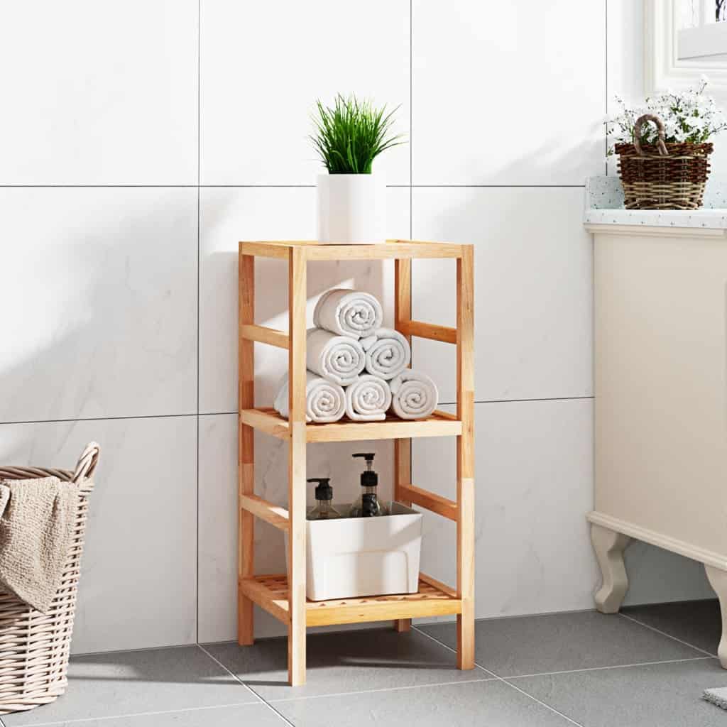 Walnut Wood Bathroom Shelf 35.5x35.5x79cm Complete Storage Solutions