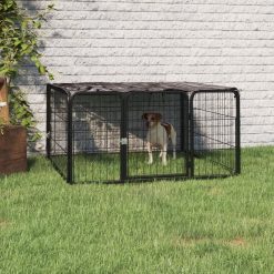 4 Panel Powder-coated Steel Dog Playpen 100x50cm - Black
