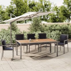 Poly Rattan & Acacia Wood Garden Table with Wooden Top 190x90x75cm - Complete Storage Solutions