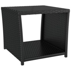 Poly Rattan& Tempered Glass Tea Table with Glass Top - Black - Complete Storage Solutions