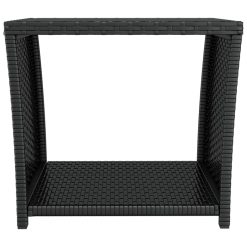Poly Rattan& Tempered Glass Tea Table with Glass Top - Black - Complete Storage Solutions