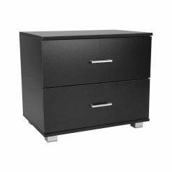 2 Drawer Bedside Table Cabinet - Black - Complete Storage Solutions