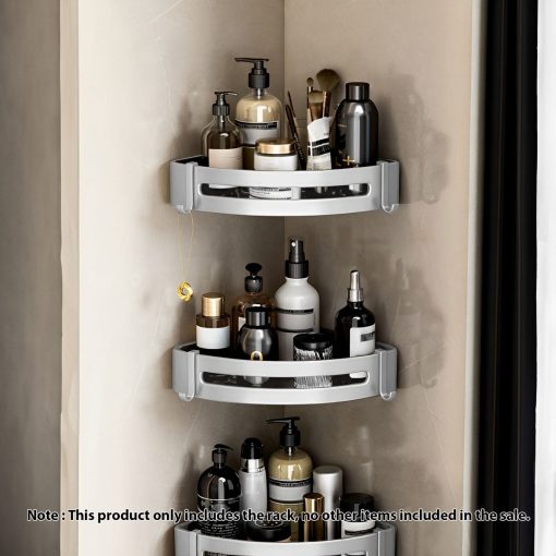 Wall-Mounted Triangular Bathroom Storage Corner Rack 24.5x24x6cm - Image 2