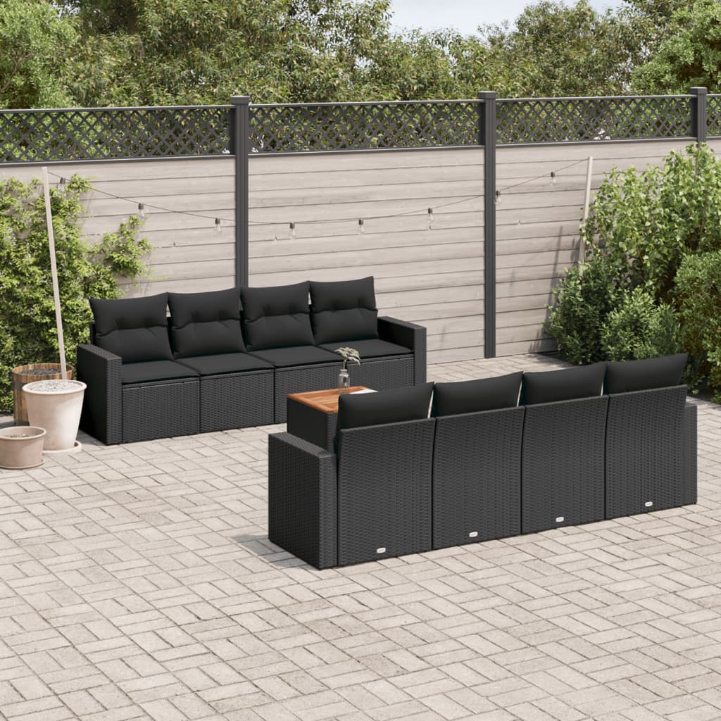 9 Piece Poly Rattan Garden Sofa Set with Cushions Black Complete