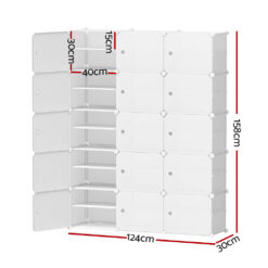 Shoe Cabinet 124x30x158cm - White - Complete Storage Solutions