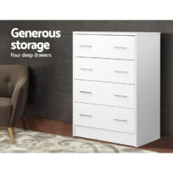 Tallboy 4 Drawers Storage Cabinet - White - Complete Storage Solutions