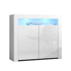 2 Door LED High Gloss Storage Cupboard - White - Complete Storage Solutions