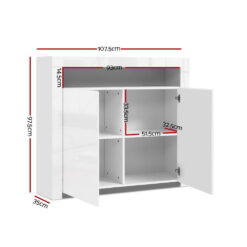 2 Door LED High Gloss Storage Cupboard - White - Complete Storage Solutions