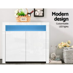 2 Door LED High Gloss Storage Cupboard - White - Complete Storage Solutions