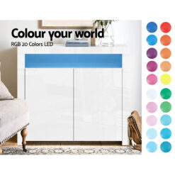 2 Door LED High Gloss Storage Cupboard - White - Complete Storage Solutions