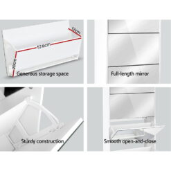 5 Drawer Mirrored Wooden Shoe Cabinet - White - Complete Storage Solutions