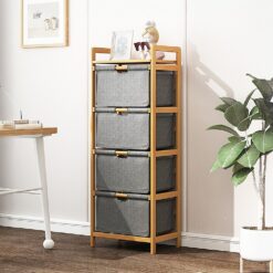 Alternative view of Bamboo Shelf with Storage Hamper 45x32x121cm