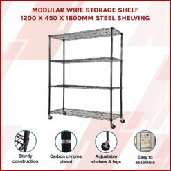 Modular Wire Storage Shelf 120x45x180cm - Black - Complete Storage Solutions