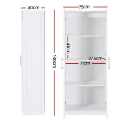 2 Door Cupboard 75x40x180cm - White - Complete Storage Solutions