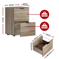 Alternative view of 2 Drawer Filing Cabinet 47x41x72cm - Oak