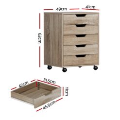 Alternative view of 5 Drawer Filing Cabinet 49x41x62cm - Oak