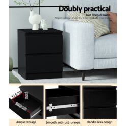 2 Piece Double Drawer Bedside Table Set 40x39.5x50cm - Complete Storage Solutions
