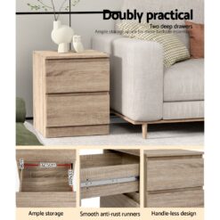 2 Piece Double Drawer Bedside Table Set 40x39.5x50cm - Complete Storage Solutions