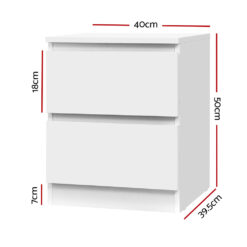 2 Piece Double Drawer Bedside Table Set 40x39.5x50cm - Complete Storage Solutions