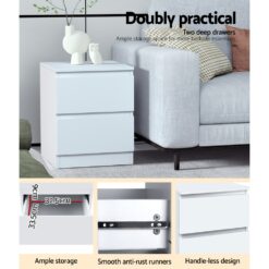 2 Piece Double Drawer Bedside Table Set 40x39.5x50cm - Complete Storage Solutions