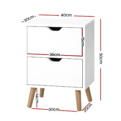 2 Piece Two Drawer Bedside Table Set 40x30x50cm - White - Complete Storage Solutions