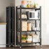 4-Tier Foldable Storage Shelf with Wheels 34x71x127cm - Complete Storage Solutions