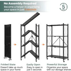 5-Tier Foldable Storage Shelf with Wheels 31x71x158cm - Complete Storage Solutions