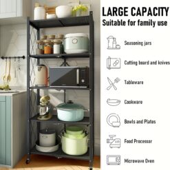 5-Tier Foldable Storage Shelf with Wheels 31x71x158cm - Complete Storage Solutions