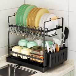 2-Tier Large Dish Drying Rack with Drainboard - Complete Storage Solutions