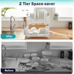 2-Tier Large Dish Drying Rack with Drainboard - Complete Storage Solutions