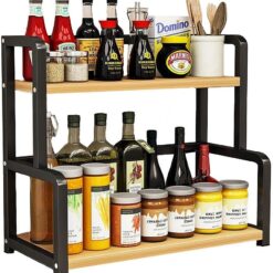 2-Tier Wooden Countertop Spice Rack 45x20.5x42cm