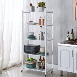 5-Tier Foldable Storage Shelf with Wheels 31x71x158cm - Complete Storage Solutions