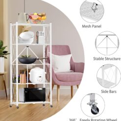 5-Tier Foldable Storage Shelf with Wheels 31x71x158cm - Complete Storage Solutions