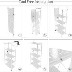 5-Tier Foldable Storage Shelf with Wheels 31x71x158cm - Complete Storage Solutions