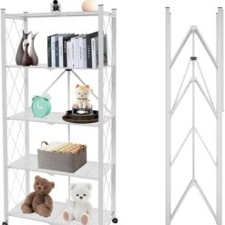 5-Tier Foldable Storage Shelf with Wheels 31x71x158cm - Complete Storage Solutions