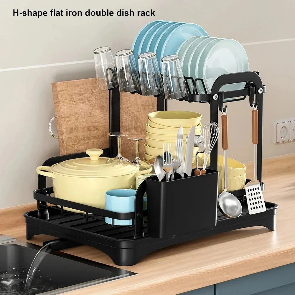 Alternative view of 2 Tier Dish Drainer Rack with Drain Basket 30x42x32xm