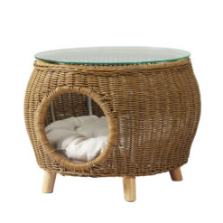 Wicker Coffee Side Table with Pet Bed