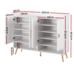 5 Tier Shoe Rack Cabinet 120x36x96.5cm - White - Complete Storage Solutions